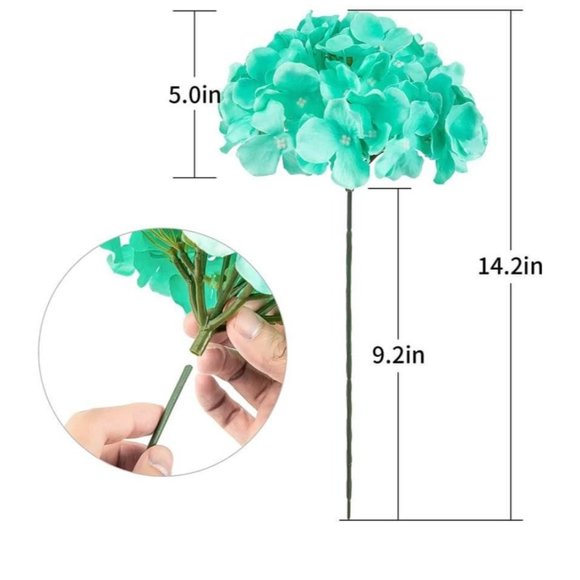 10 pack Tiffany Blue Silk Hydrangea Flower Green Stems Wedding Home Bouquet - Picture 6 of 6